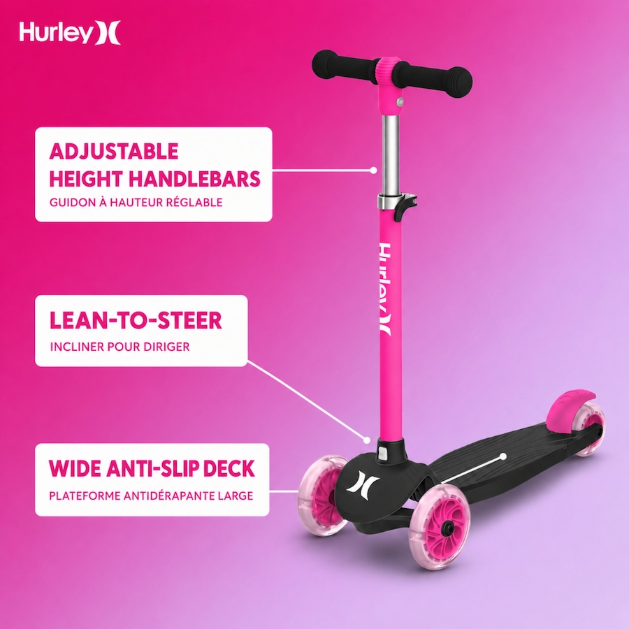 Image 734892_ALTMORE5.jpg, Product 734-892 / Price $64.99, Hurley Flash Three-Wheel Kids Beginner Scooter from Hurley on TSC.ca's Health & Fitness department