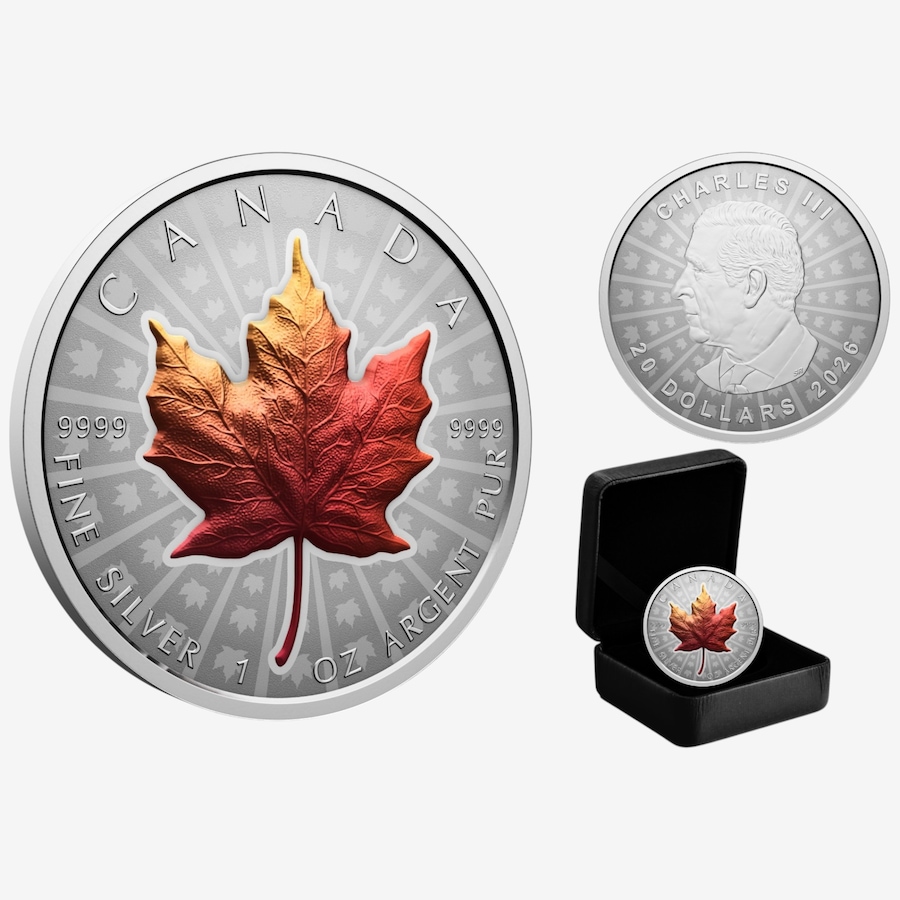 Image 734980.jpg, Product 734-980 / Price $259.95, 2026 $20 Ultra High Relief Fine Silver Maple Leaf Coin from Royal Canadian Mint (RCM) on TSC.ca's Coins department