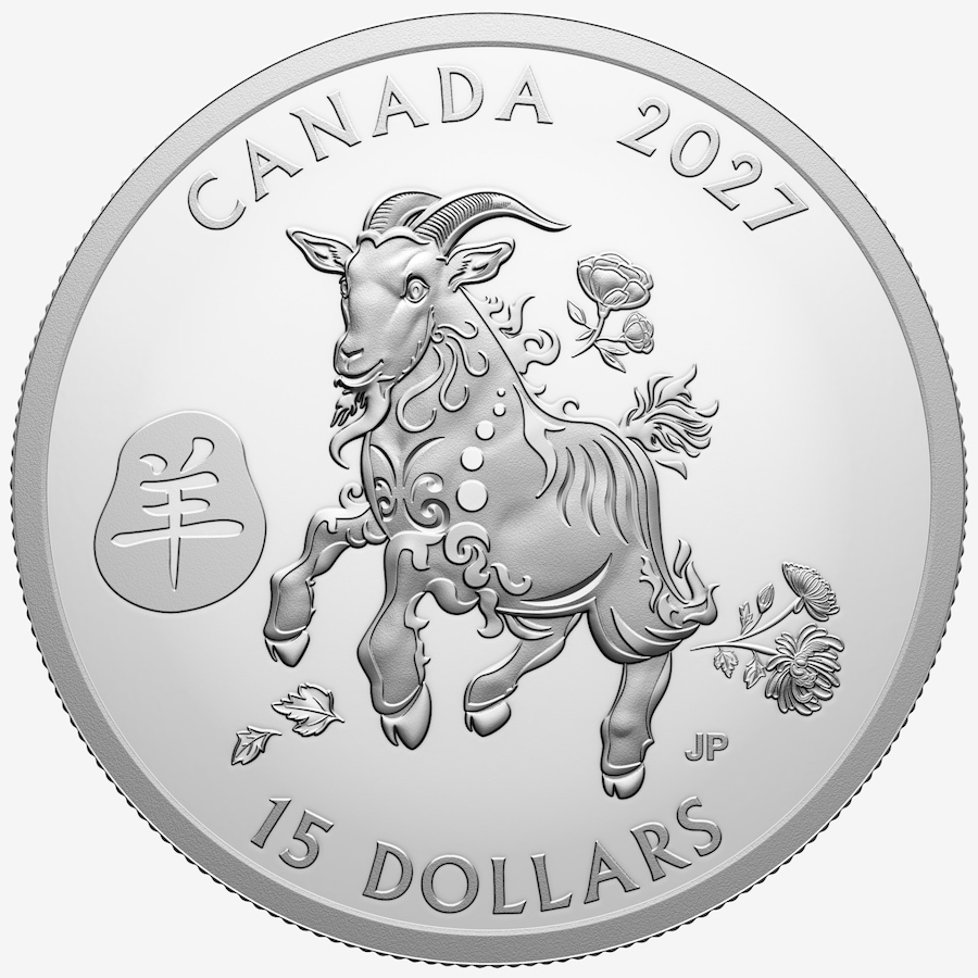 Image 734982_ALTMORE1.jpg, Product 734-982 / Price $238.88, 2027 $15 Year of the Goat Fine Silver Coin from Royal Canadian Mint (RCM) on TSC.ca's Coins department