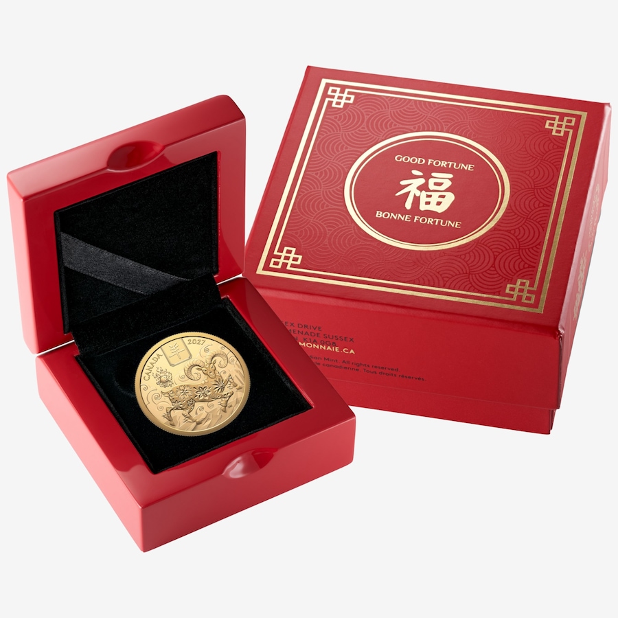 Image 734984.jpg, Product 734-984 / Price $4,058.88, 2027 $100 Year of the Goat Fine Gold Coin from Royal Canadian Mint (RCM) on TSC.ca's Coins department