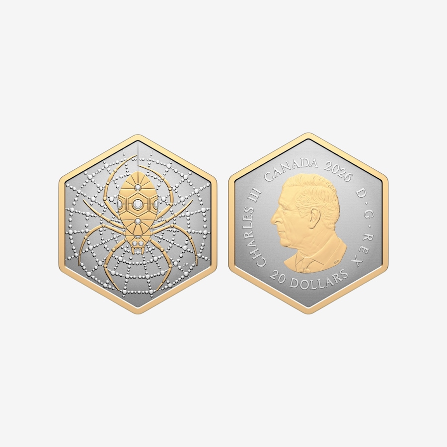 Image 735057_ALTMORE1.jpg, Product 735-057 / Price $239.95, 2026 $20 Hexagonal Spider Fine Silver Coin Nature’s Delight from Royal Canadian Mint (RCM) on TSC.ca's Coins department