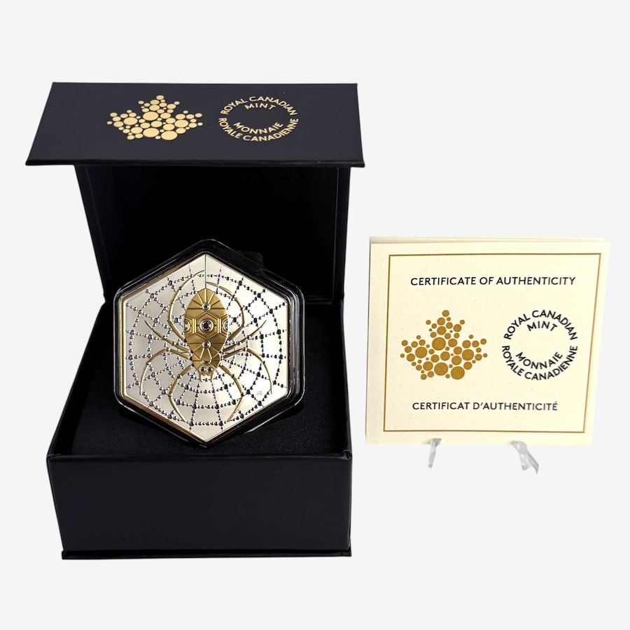 Image 735057_ALTMORE2.jpg, Product 735-057 / Price $239.95, 2026 $20 Hexagonal Spider Fine Silver Coin Nature’s Delight from Royal Canadian Mint (RCM) on TSC.ca's Coins department