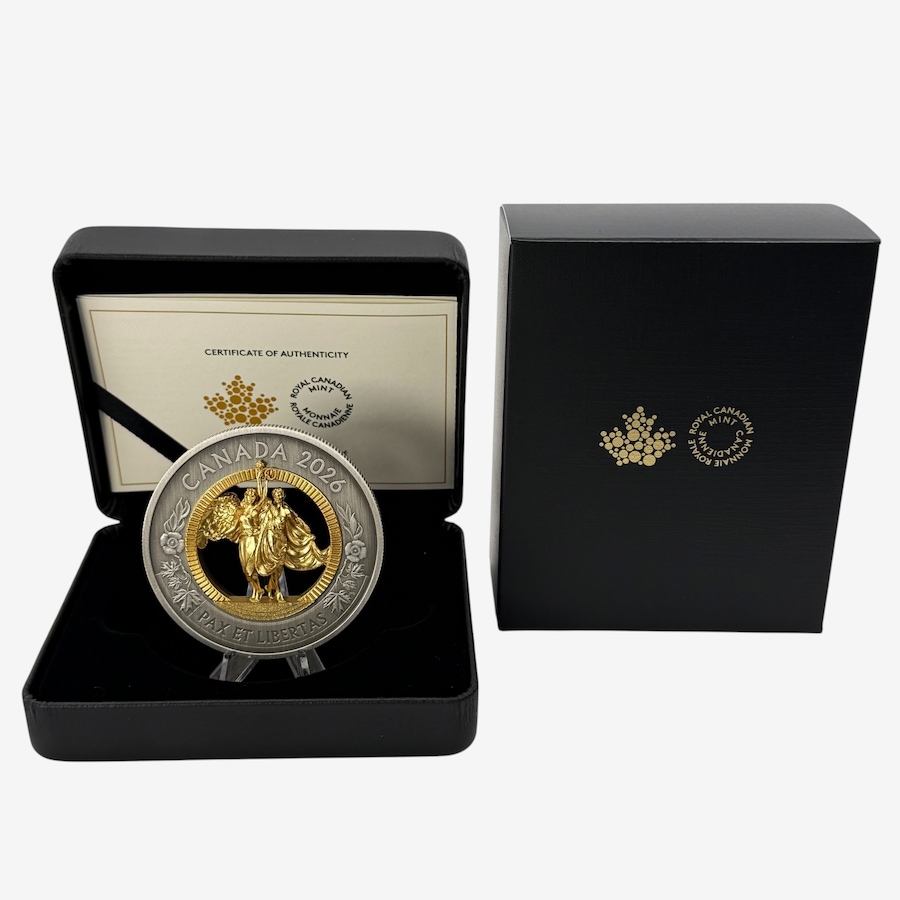 Image 735059_ALTMORE2.jpg, Product 735-059 / Price $1,239.95, 2026 $50 Allegory of Peace and Freedom Fine Silver Coin Plus Bonus 2020 UN Charter Keepsake Coin Set from Royal Canadian Mint (RCM) on TSC.ca's Coins department