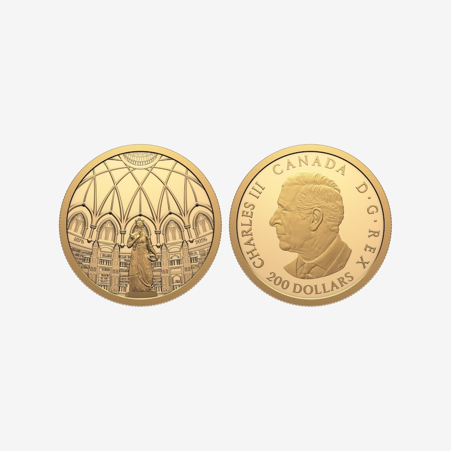 Image 735060_ALTMORE1.jpg, Product 735-060 / Price $4,109.00, 2026 $200 Library of Parliament 150th Anniversary Half-Ounce Pure Gold Coin Plus Bonus 1976 Proof Silver Dollar from Royal Canadian Mint (RCM) on TSC.ca's Coins department