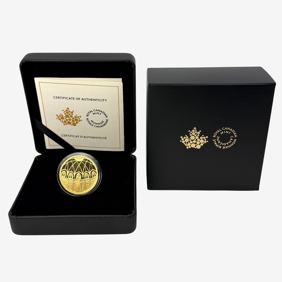 Image 735060_ALTMORE3.jpg, Product 735-060 / Price $4,109.00, 2026 $200 Library of Parliament 150th Anniversary Half-Ounce Pure Gold Coin Plus Bonus 1976 Proof Silver Dollar from Royal Canadian Mint (RCM) on TSC.ca's Coins department