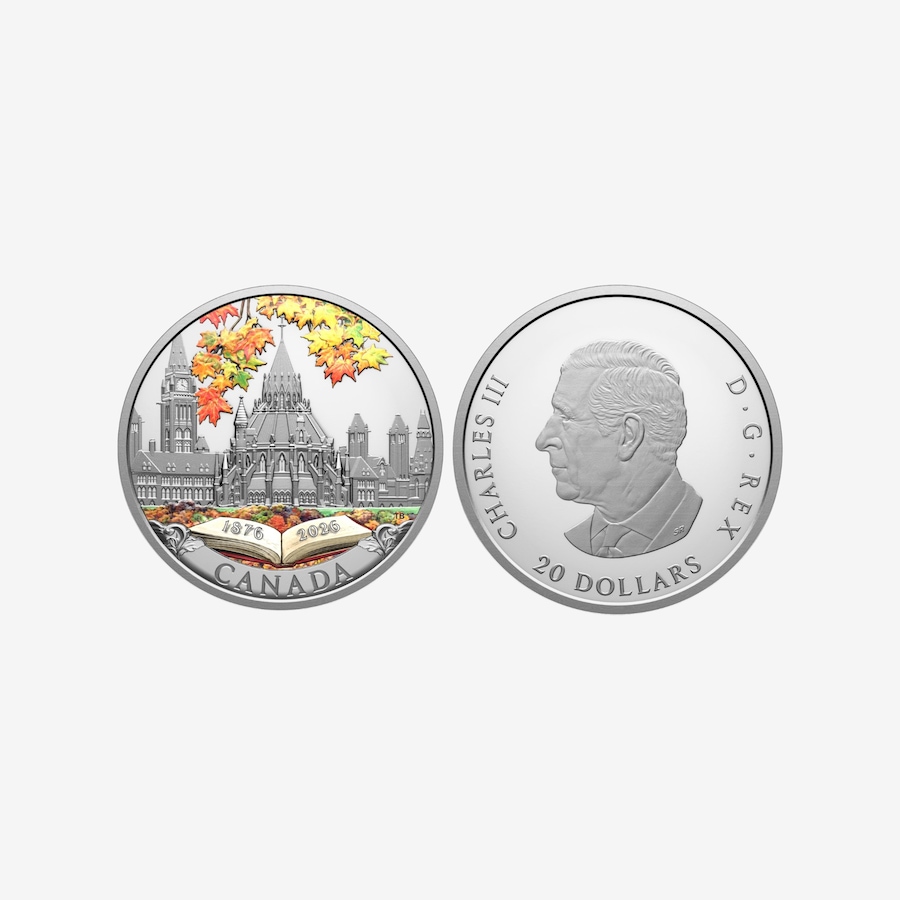 Image 735061_ALTMORE1.jpg, Product 735-061 / Price $249.95, 2026 $20 Library of Parliament 150th Anniversary One-Ounce Fine Silver Coin from Royal Canadian Mint (RCM) on TSC.ca's Coins department