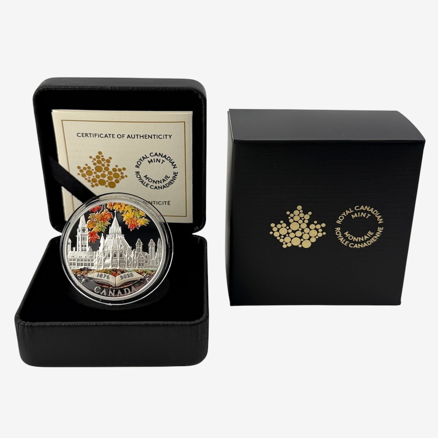 Image 735061_ALTMORE2.jpg, Product 735-061 / Price $249.95, 2026 $20 Library of Parliament 150th Anniversary One-Ounce Fine Silver Coin from Royal Canadian Mint (RCM) on TSC.ca's Coins department