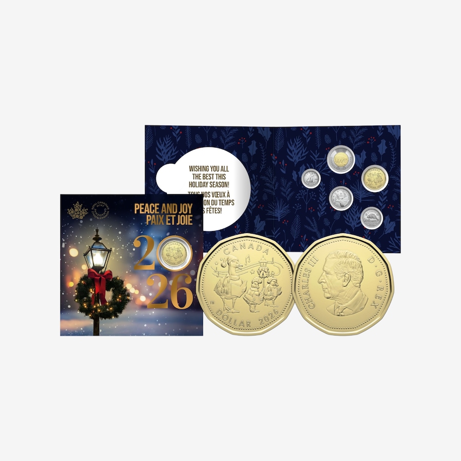 Image 735065.jpg, Product 735-065 / Price $29.95, 2026 Peace and Joy Holiday Gift Coin Set with Special-Edition Festive Geese Dollar Coin from Royal Canadian Mint (RCM) on TSC.ca's Coins department