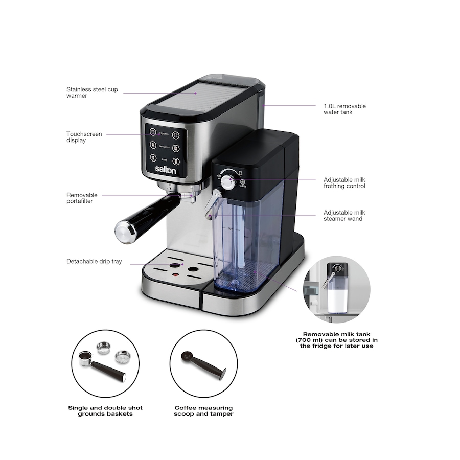 Image 735917_ALTMORE7.jpg, Product 735-917 / Price $249.99, Salton Stainless Steel 3-in-1 Digital Espresso Cappuccino and Latte Machine from Salton on TSC.ca's Kitchen department