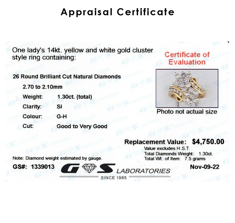 Image 736044_ALTMORE3.jpg, Product 736-044 / Price $2,295.00, Estate Originals 14K Yellow and White Gold 1.30 av. ctw Diamond Swirl Cluster Ring from Estate Originals on TSC.ca's Jewellery department