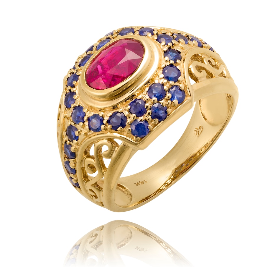 Image 736047.jpg, Product 736-047 / Price $1,495.00, Estate Originals 14K Yellow Gold Synthetic Ruby and Sapphire Scrolled Dome Ring from Estate Originals on TSC.ca's Jewellery department