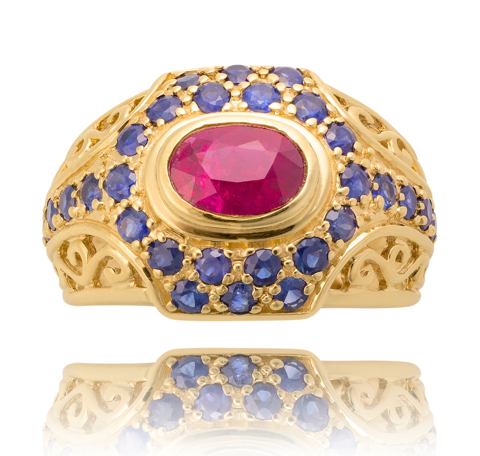 Image 736047_ALTMORE1.jpg, Product 736-047 / Price $1,495.00, Estate Originals 14K Yellow Gold Synthetic Ruby and Sapphire Scrolled Dome Ring from Estate Originals on TSC.ca's Jewellery department