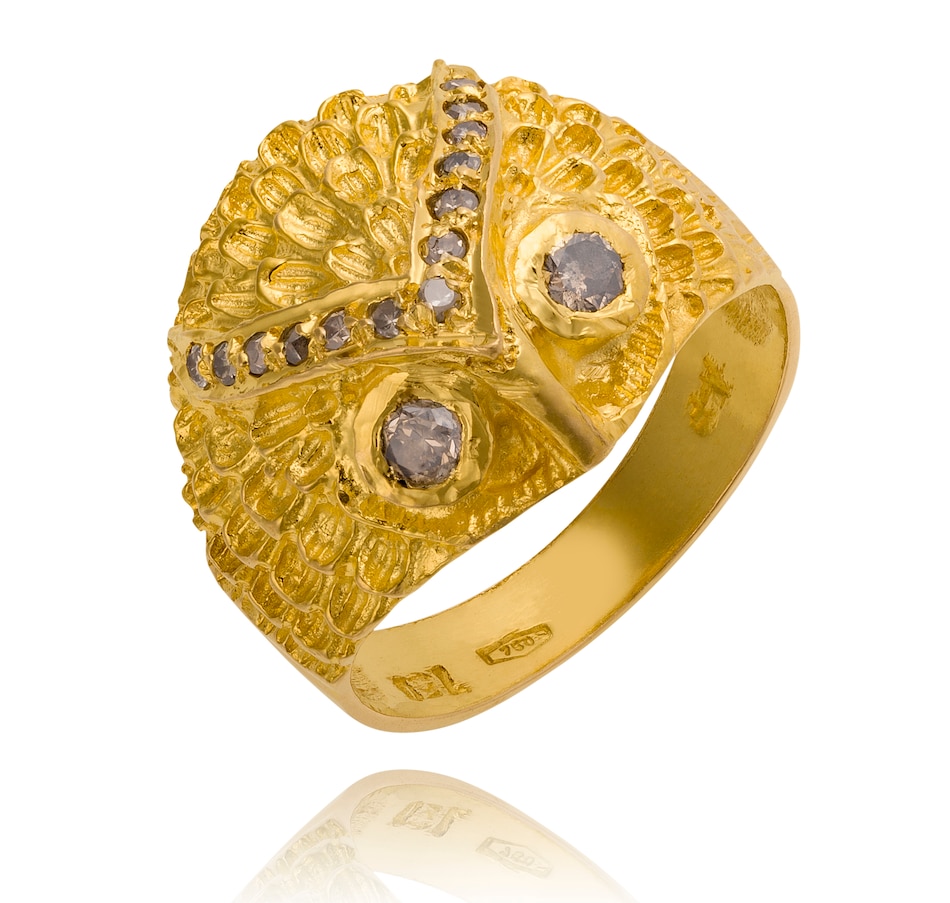 Jewellery Rings Estate Originals 18K Yellow Gold Owl Head Design Ring with Diamond Accents