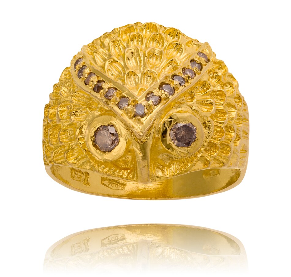 Jewellery Rings Estate Originals 18K Yellow Gold Owl Head Design Ring with Diamond Accents