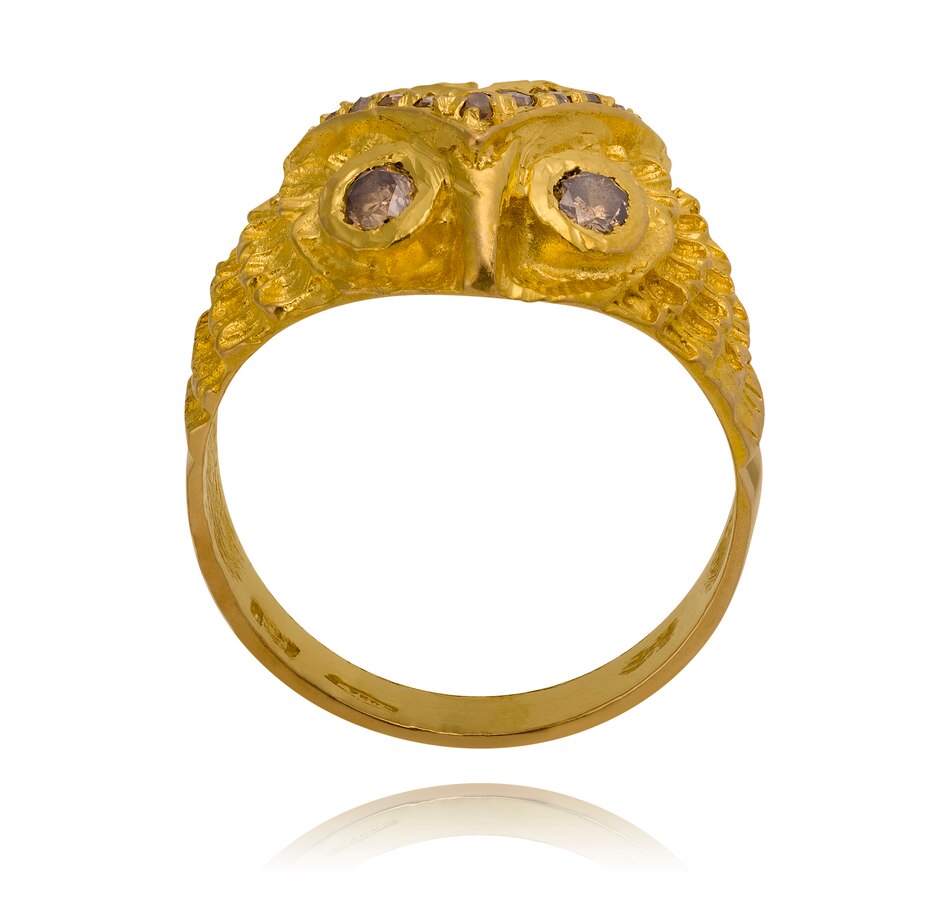 Jewellery Rings Estate Originals 18K Yellow Gold Owl Head Design Ring with Diamond Accents