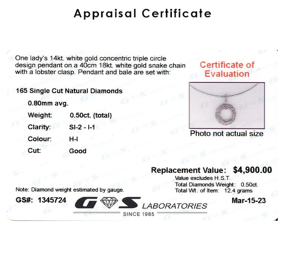 Image 736105_ALTMORE3.jpg, Product 736-105 / Price $2,895.00, Estate Originals 14K White Gold Triple Circle Diamond Drop Pendant from Estate Originals on TSC.ca's Jewellery department