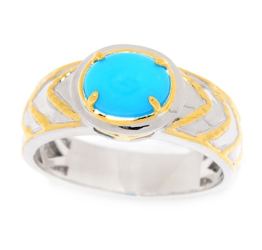 Gems en Vogue Palladium Silver Turquoise Textured Men's Ring