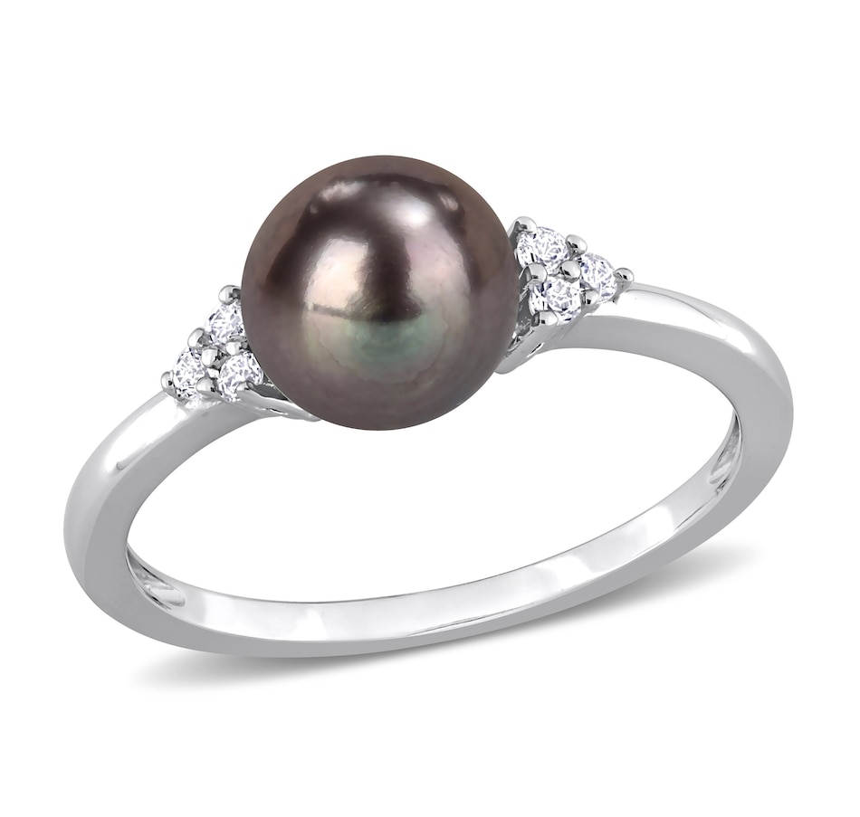 Image 736149.jpg, Product 736-149 / Price $79.99, Amour Pearls Sterling Silver 7.5mm-8mm Black Cultured Freshwater Pearl & White Topaz Ring from Amour Pearls on TSC.ca's Jewellery department