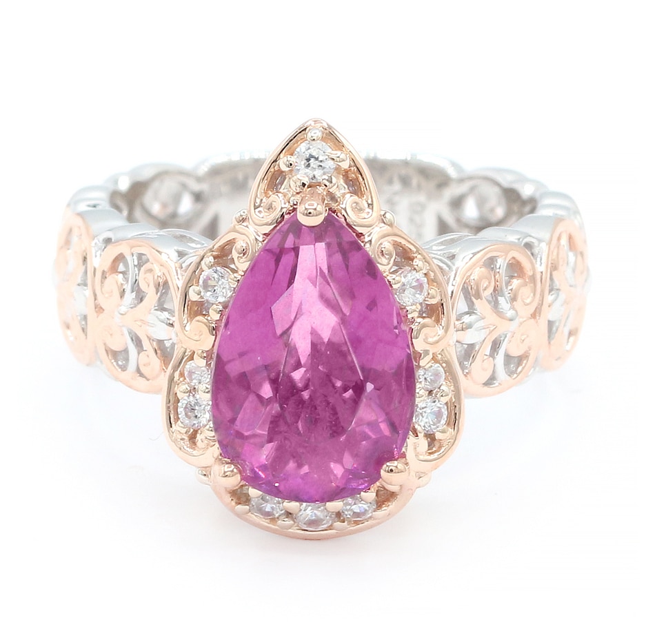 Image 736217_PEAR.jpg, Product 736-217 / Price $429.99, Gems En Vogue Palladium Silver Fuchsia Fluorite And White Zircon Ring from Gems En Vogue on TSC.ca's Jewellery department