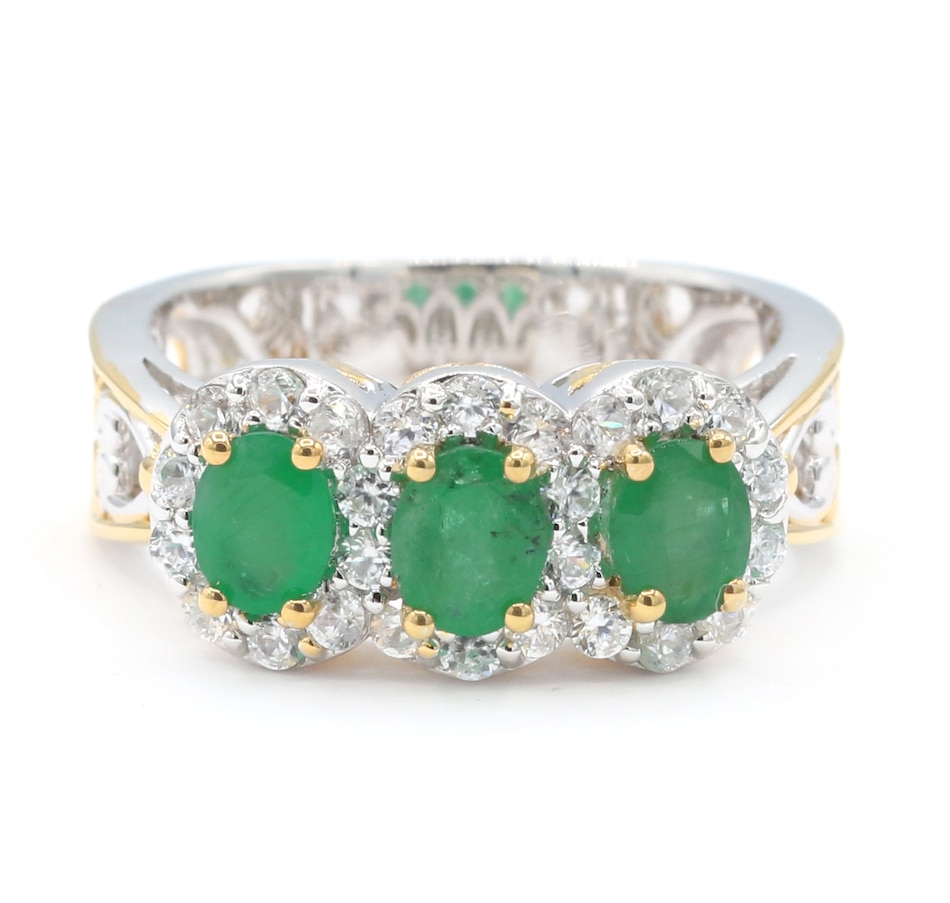 Image 736221.jpg, Product 736-221 / Price $379.99, Gems En Vogue Palladium Silver Emerald And White Zircon Three Stone Ring from Gems En Vogue on TSC.ca's Jewellery department