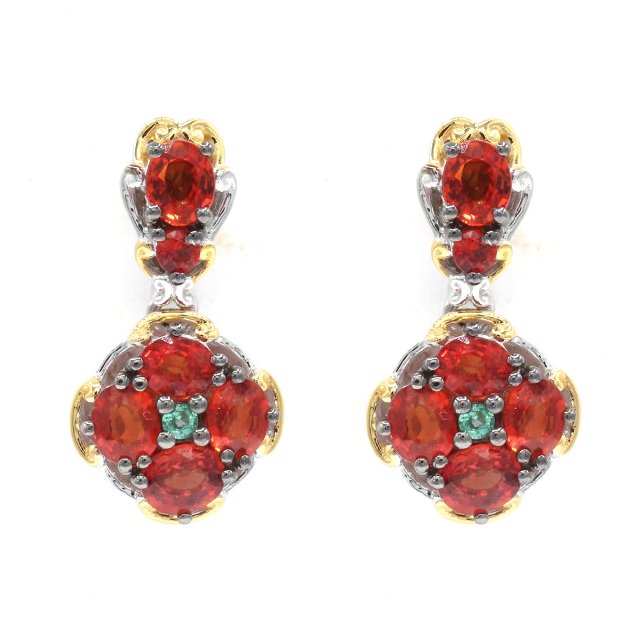 Image 736239.jpg, Product 736-239 / Price $399.99, Gems En Vogue Palladium Silver Blood Orange Sapphire And Emerald Drop Earrings from Gems En Vogue on TSC.ca's Jewellery department
