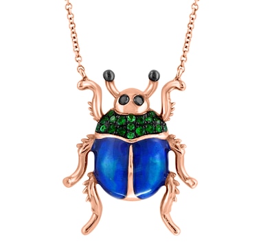EFFY Jewellery 14K Rose Gold Tsavorite, Black Diamond and Enamel Beetle Necklace