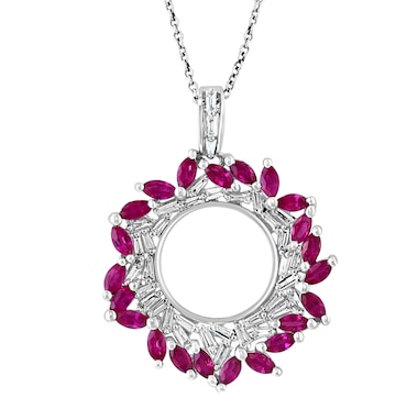 EFFY Jewellery 14K White Gold Ruby and Diamond Pendant with Chain