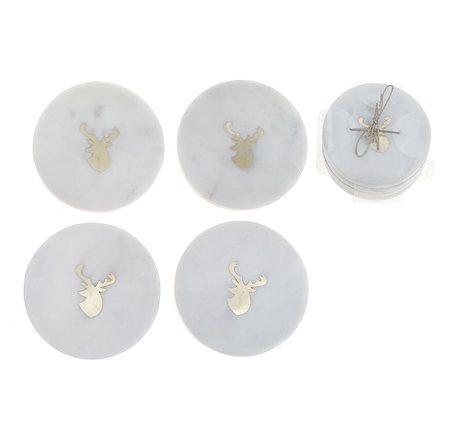 Image 736691.jpg, Product 736-691 / Price $29.99, IH Casa Décor White Marble Round Coaster with Deer Head Brass Inlay (4" x 4", set of 4) from IH Casa Decor on TSC.ca's Kitchen department