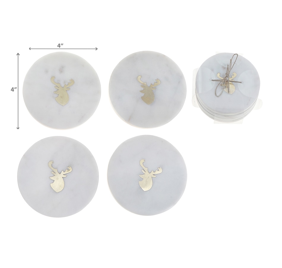 Image 736691_ALTMORE2.jpg, Product 736-691 / Price $29.99, IH Casa Décor White Marble Round Coaster with Deer Head Brass Inlay (4" x 4", set of 4) from IH Casa Decor on TSC.ca's Kitchen department