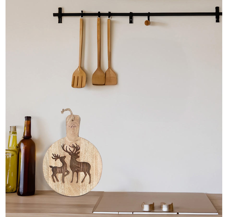 Image 736717_ALTMORE1.jpg, Product 736-717 / Price $29.99, IH Casa Décor 10" Mango Wood Round Two Reindeers Etched Cheese Board from IH Casa Decor on TSC.ca's Kitchen department