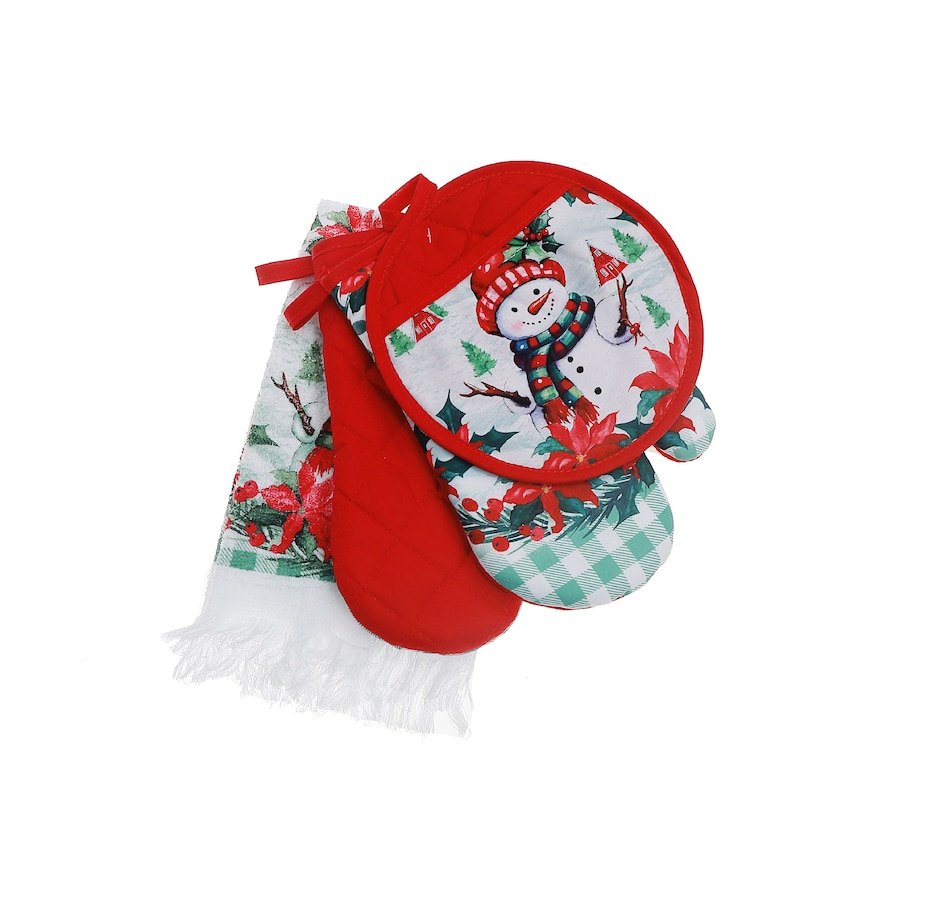 Image 736841.jpg, Product 736-841 / Price $19.99, IH Casa Décor 4-Piece Kitchen Set (snowman with poinsettia) from IH Casa Decor on TSC.ca's Kitchen department
