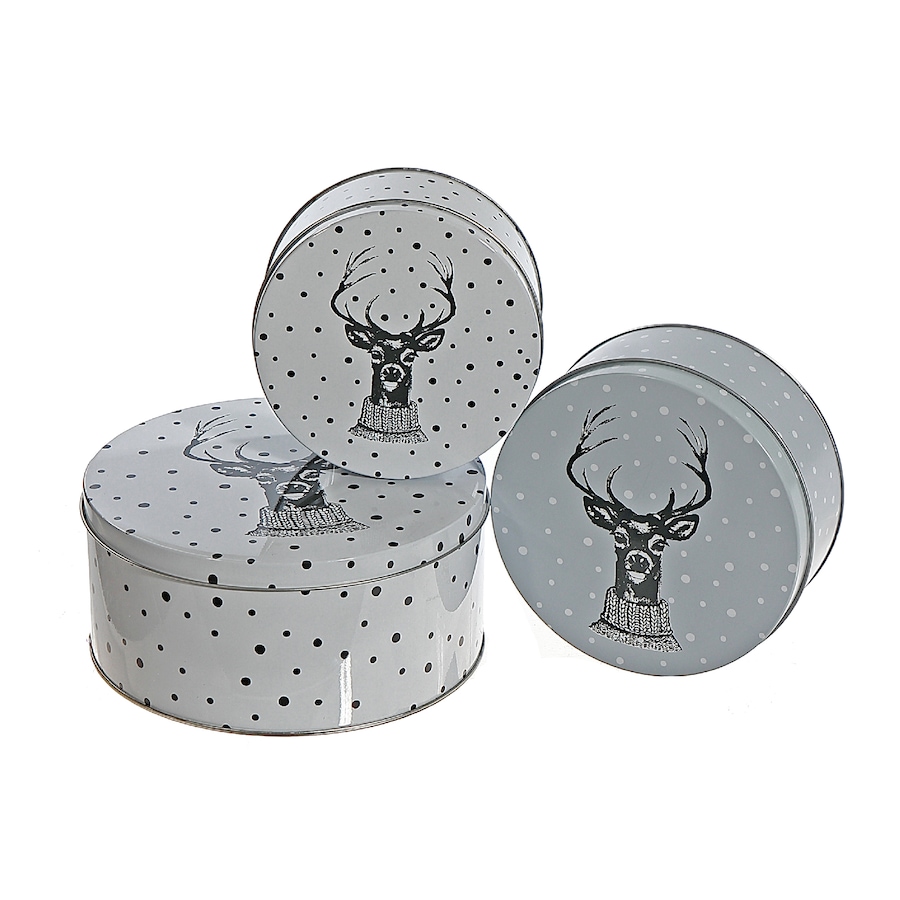 Image 736966.jpg, Product 736-966 / Price $39.99, IH Casa Décor Nesting Round Tin Boxes (reindeer head, set of 3) from IH Casa Decor on TSC.ca's Home & Garden department