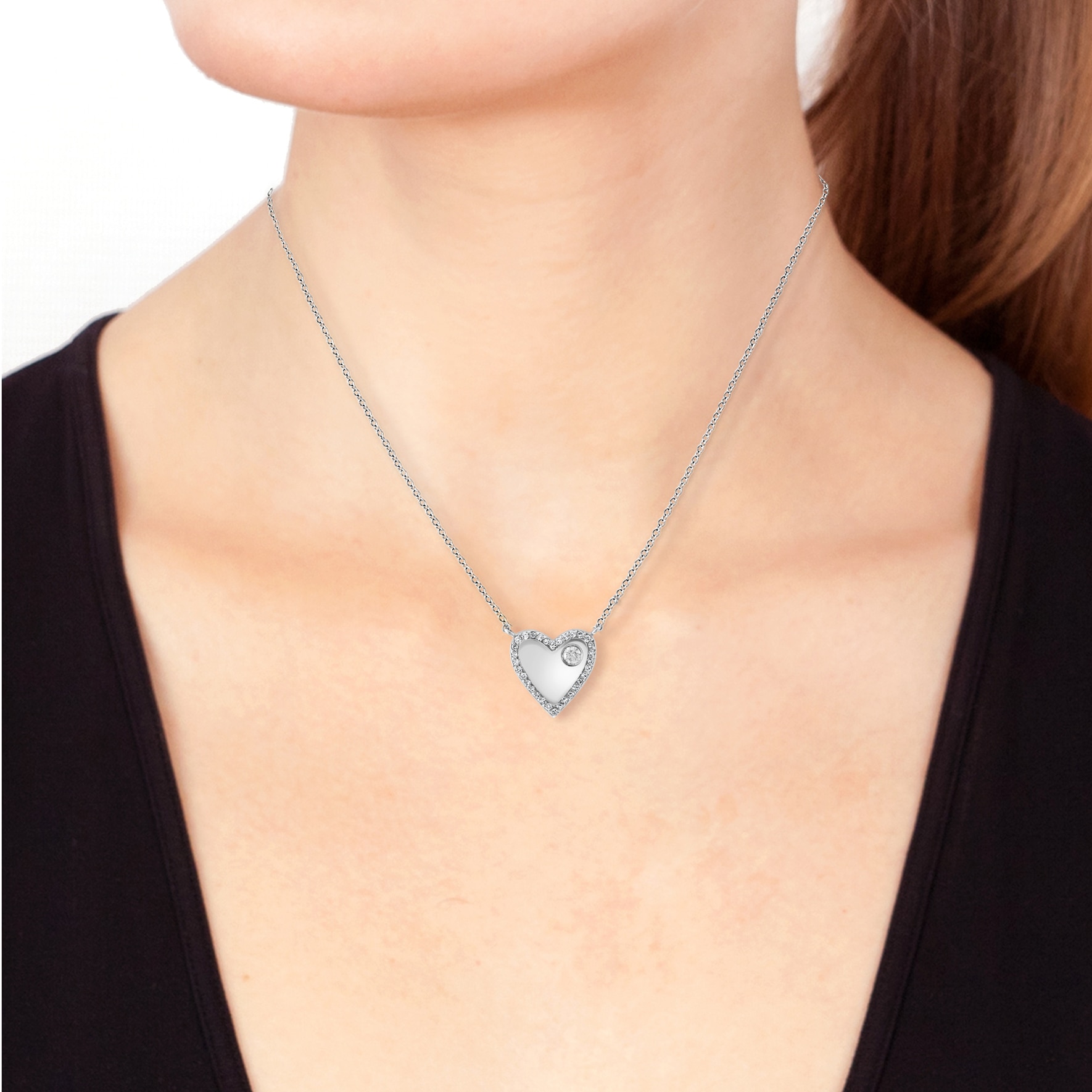 EFFY 14K White Gold Diamond Heart Necklace