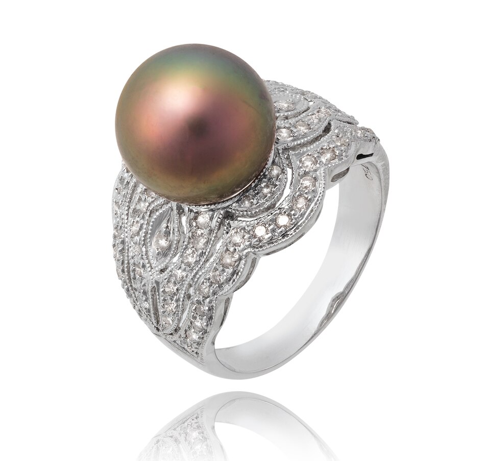 Image 737335.jpg, Product 737-335 / Price $2,495.00, Estate Originals 18K White Gold Art Deco Black Tahitian Cultured Pearl and Diamond Ring from Estate Originals on TSC.ca's Jewellery department