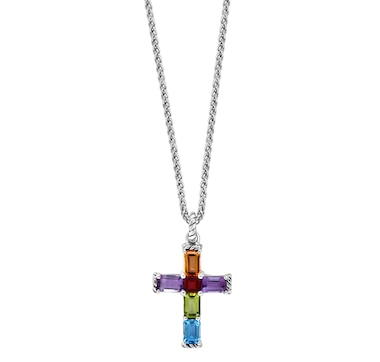 EFFY Silver Sterling Silver Multi Gemstone Cross Pendant & Chain