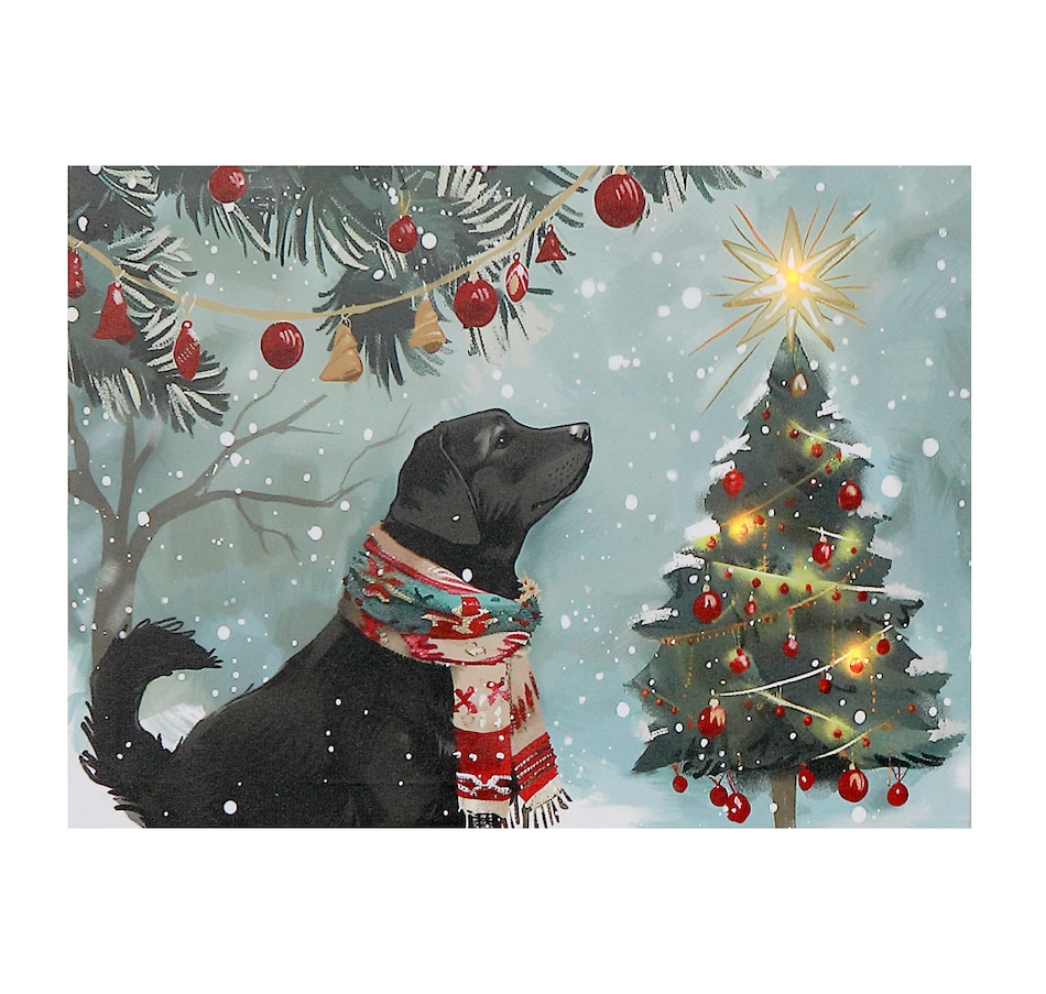 Image 737549.jpg, Product 737-549 / Price $24.99, IH Casa Décor LED Canvas Wall Art (dog looking at Christmas tree) from IH Casa Decor on TSC.ca's Home & Garden department