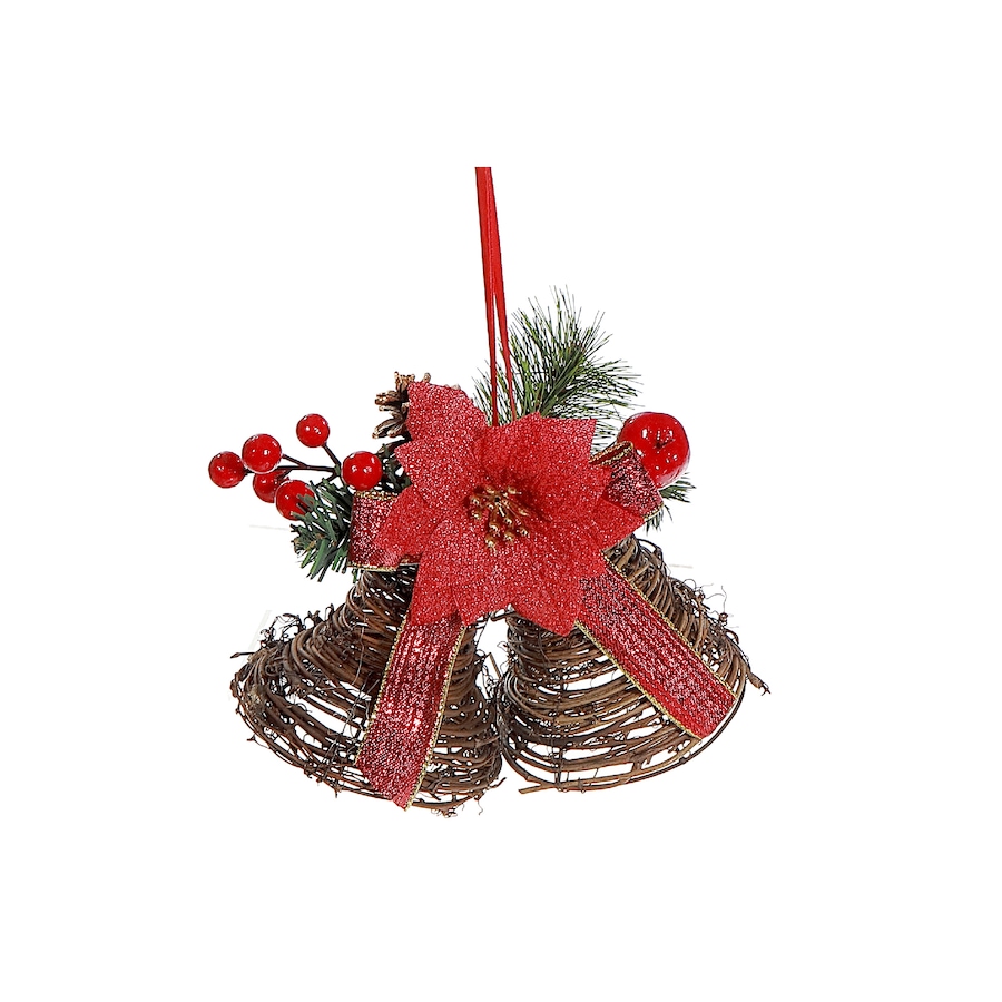 Image 737724.jpg, Product 737-724 / Price $24.99, IH Casa Décor Rattan Twin Bell with Poinsettia and Berries from IH Casa Decor on TSC.ca's Home & Garden department
