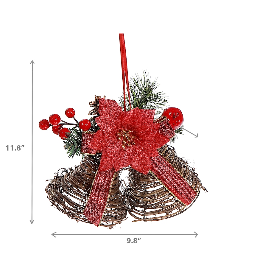 Image 737724_ALTMORE2.jpg, Product 737-724 / Price $24.99, IH Casa Décor Rattan Twin Bell with Poinsettia and Berries from IH Casa Decor on TSC.ca's Home & Garden department