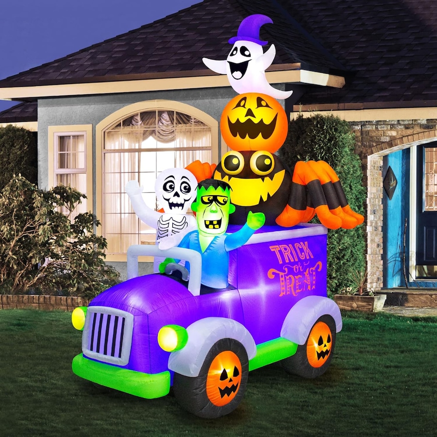 Image 737744_ALTMORE3.jpg, Product 737-744 / Price $269.99, Occasions Halloween 10.5' Inflatable Halloween Truck with Skeleton, Frankenstein, Spider, Pumpkin and Ghost from Occasions on TSC.ca's Home & Garden department