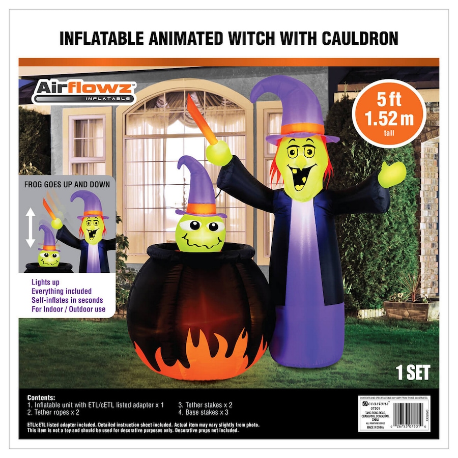 Image 737748_ALTMORE8.jpg, Product 737-748 / Price $119.99, Occasions Halloween 5' Inflatable Animated Witch with Cauldron from Occasions on TSC.ca's Home & Garden department