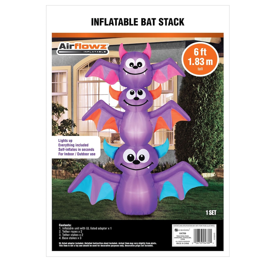 Image 737766_ALTMORE5.jpg, Product 737-766 / Price $55.99, Occasions Halloween 6' Inflatable Bat Stack from Occasions on TSC.ca's Home & Garden department