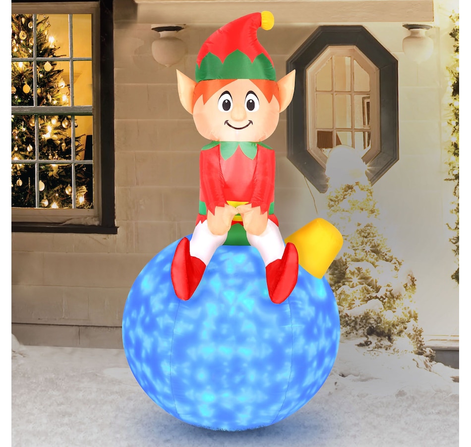 Image 737768_ALTMORE5.jpg, Product 737-768 / Price $51.99, Occasions Christmas 5' Inflatable Elf on Ornament with LED Lights from Occasions on TSC.ca's Home & Garden department