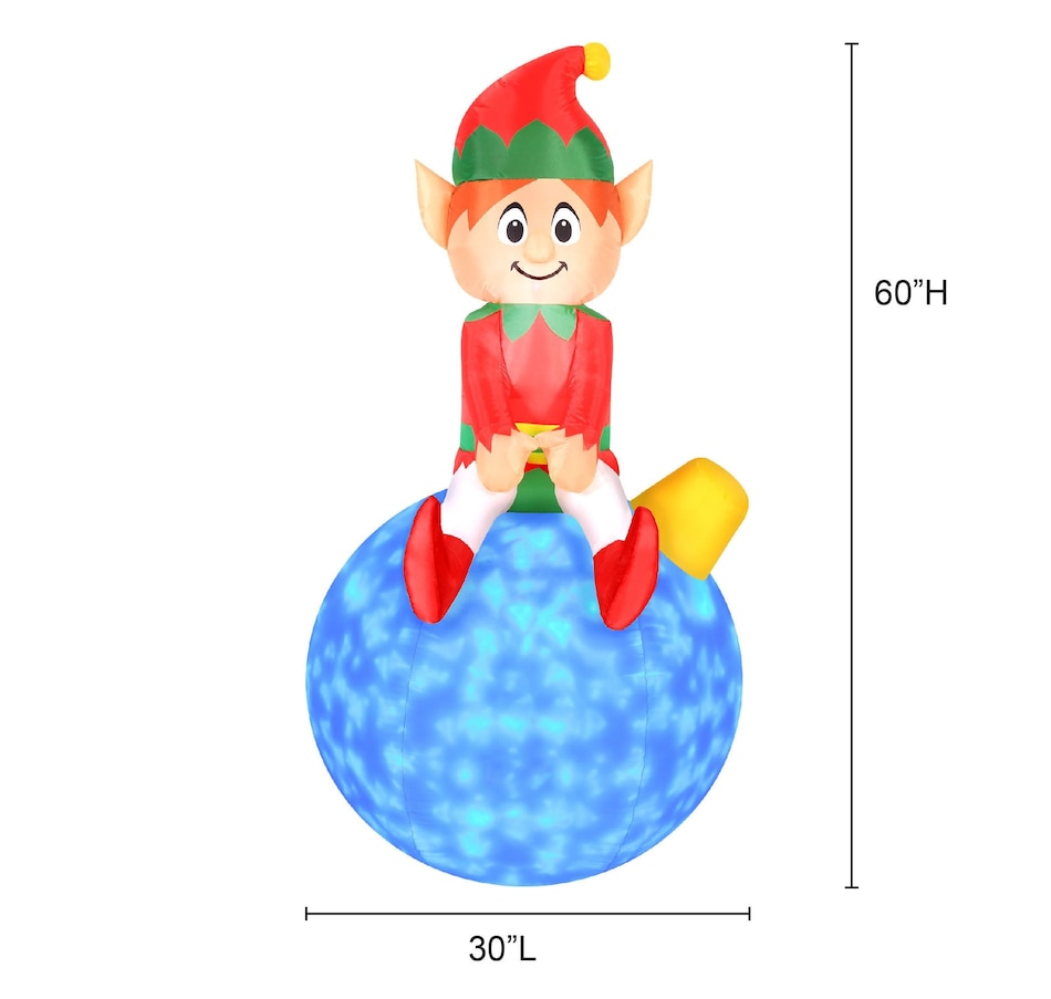 Image 737768_ALTMORE6.jpg, Product 737-768 / Price $51.99, Occasions Christmas 5' Inflatable Elf on Ornament with LED Lights from Occasions on TSC.ca's Home & Garden department