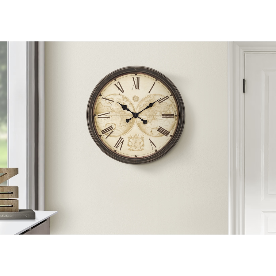Image 738132_ALTMORE2.jpg, Product 738-132 / Price $39.99, Monarch Specialties Wall Clock (20" diameter, antique brown with Old World maps) from Monarch Specialties on TSC.ca's Home & Garden department