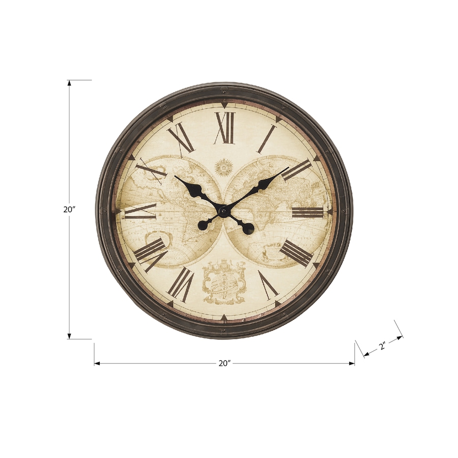 Image 738132_ALTMORE3.jpg, Product 738-132 / Price $39.99, Monarch Specialties Wall Clock (20" diameter, antique brown with Old World maps) from Monarch Specialties on TSC.ca's Home & Garden department