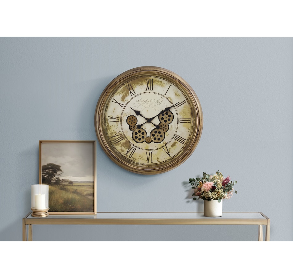 Image 738255_ALTMORE2.jpg, Product 738-255 / Price $84.99, Monarch Specialities Wall Clock (23" diameter, gear mechanism, brown) from Monarch Specialties on TSC.ca's Home & Garden department