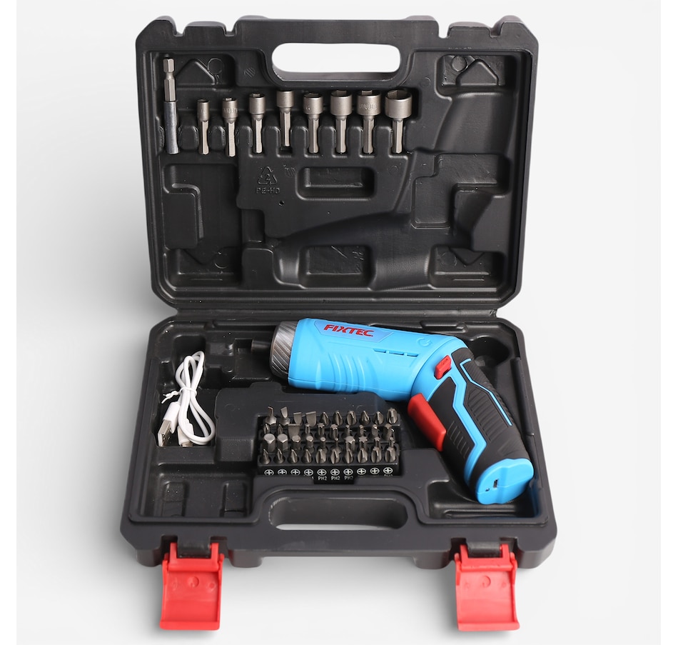 Image 738301.jpg, Product 738-301 / Price $39.99, Fixtec 4V Lithium-Ion Cordless 2-in-1 Pivoting Screwdriver Kit and Accessories (49 pieces) and USB from Fixtec on TSC.ca's Home & Garden department