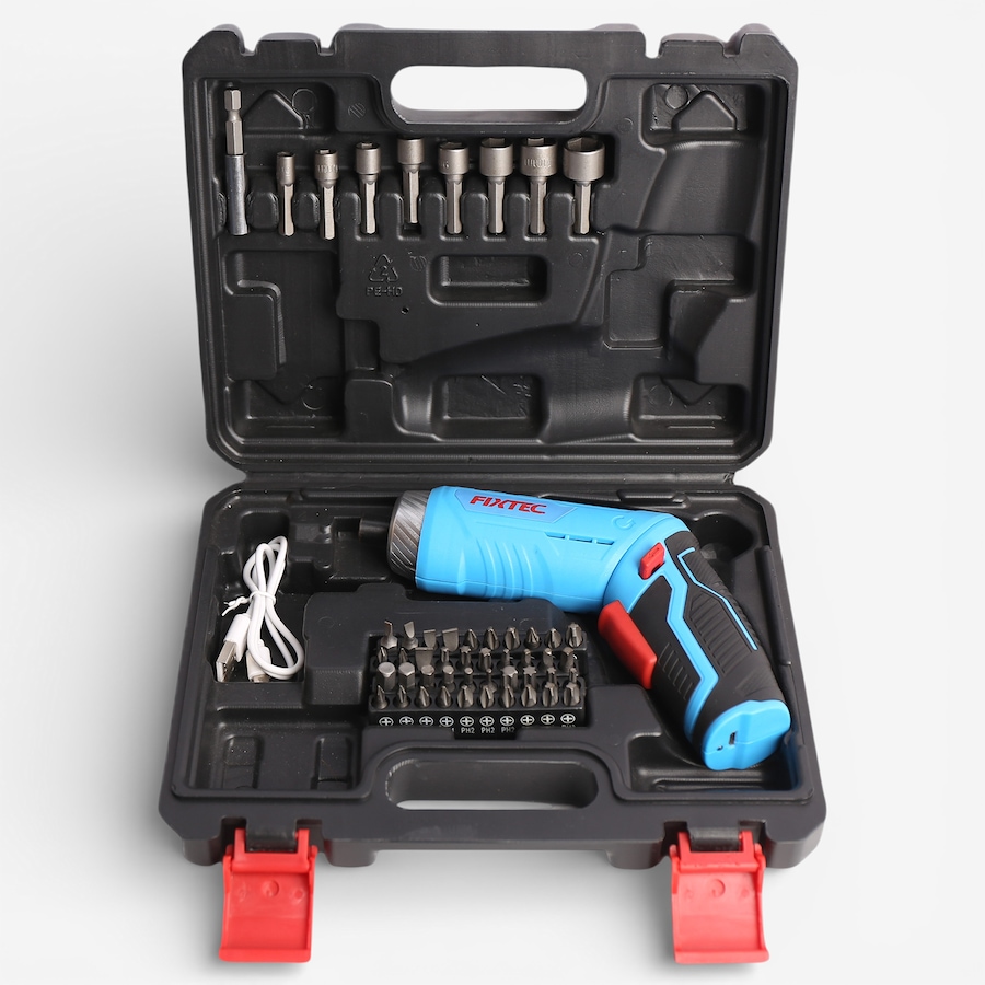 Image 738301.jpg, Product 738-301 / Price $39.99, Fixtec 4V Lithium-Ion Cordless 2-in-1 Pivoting Screwdriver Kit and Accessories (49 pieces) and USB from Fixtec on TSC.ca's Home & Garden department