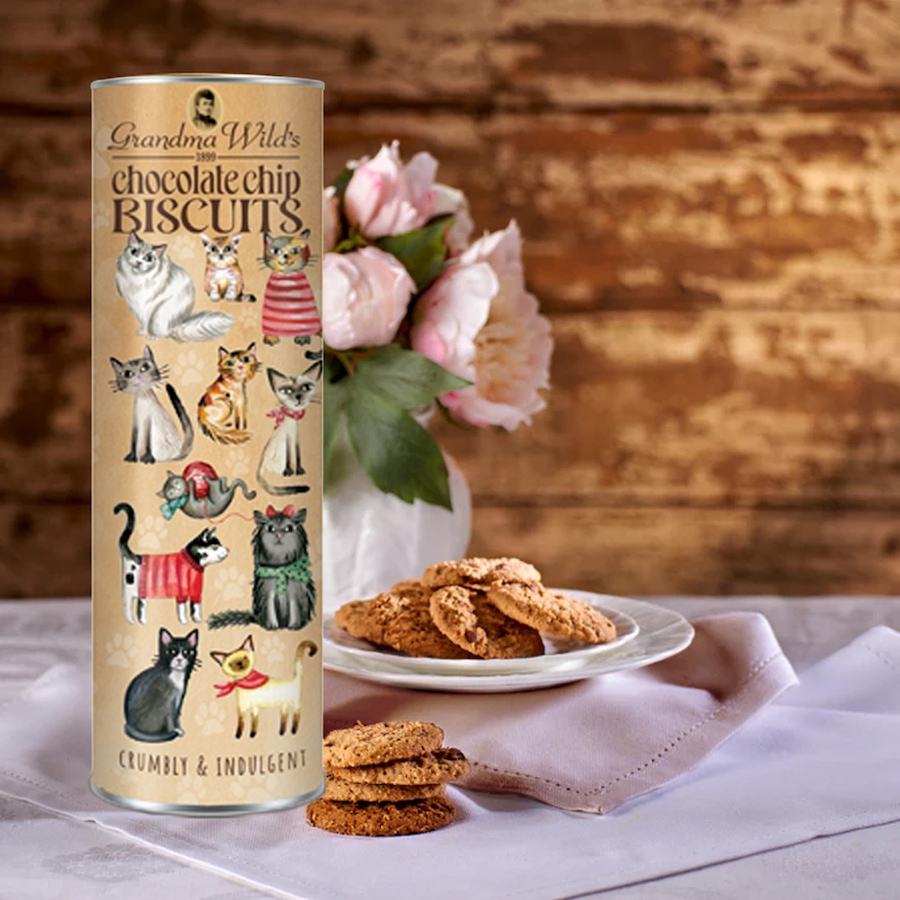 Image 738412_ALTMORE1.jpg, Product 738-412 / Price $18.95, Grandma Wild’s Cats in a Jumper Giant Tube Chocolate Chip Biscuits (200 g) from Dolce & Gourmando on TSC.ca's Kitchen department