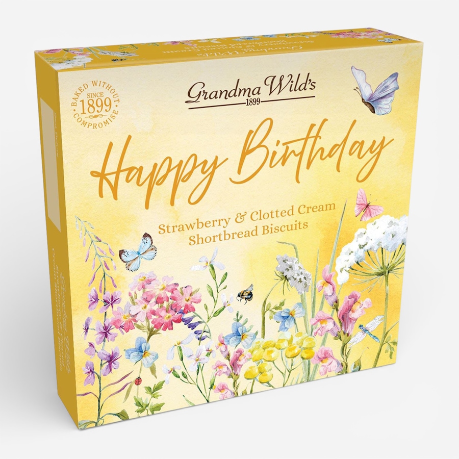 Image 738415.jpg, Product 738-415 / Price $15.50, Grandma Wild's Wildflower Meadow Happy Birthday Box with Strawberry and Clotted Cream Shortbread Biscuits (200 g) from Dolce & Gourmando on TSC.ca's Kitchen department